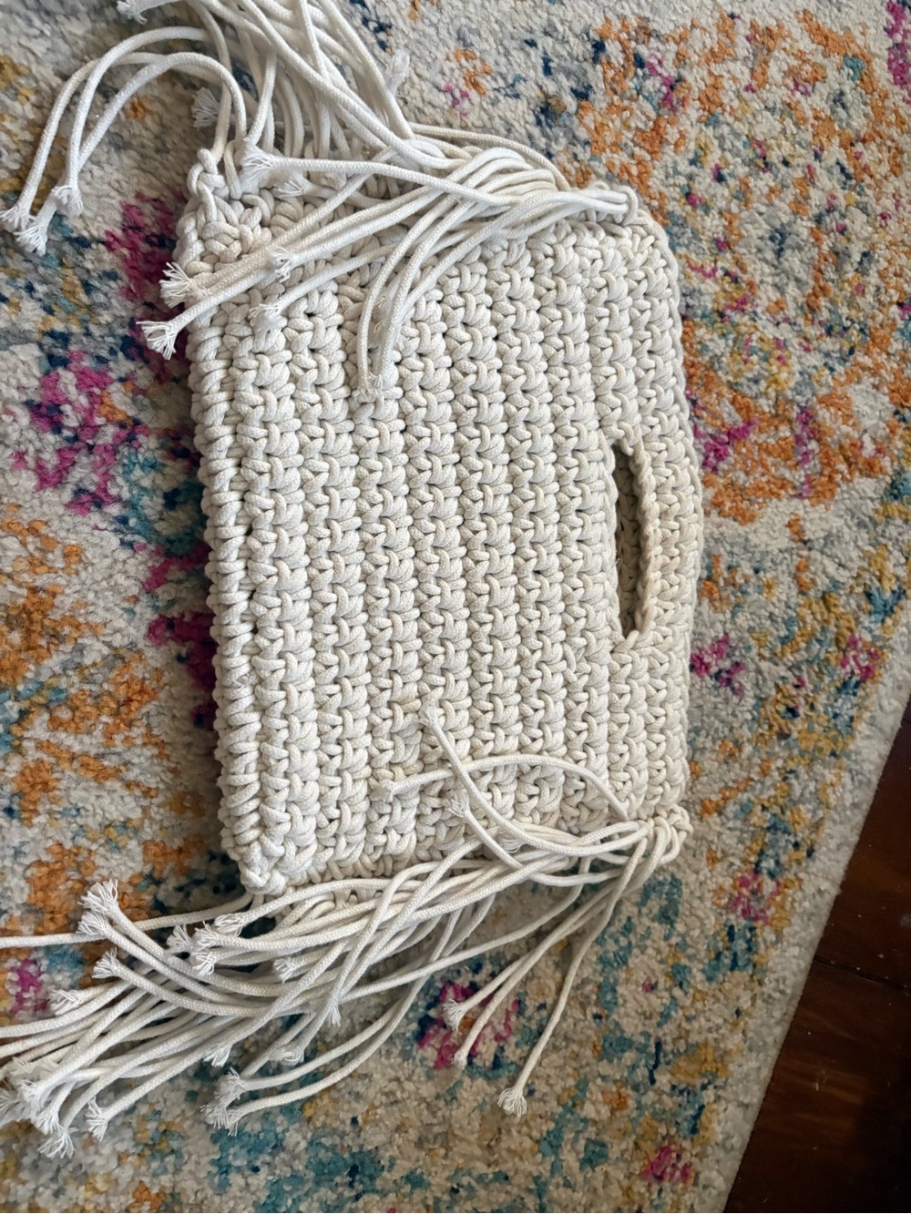 Urban Expressions Cream Crochet Fringe Cutout Clutch